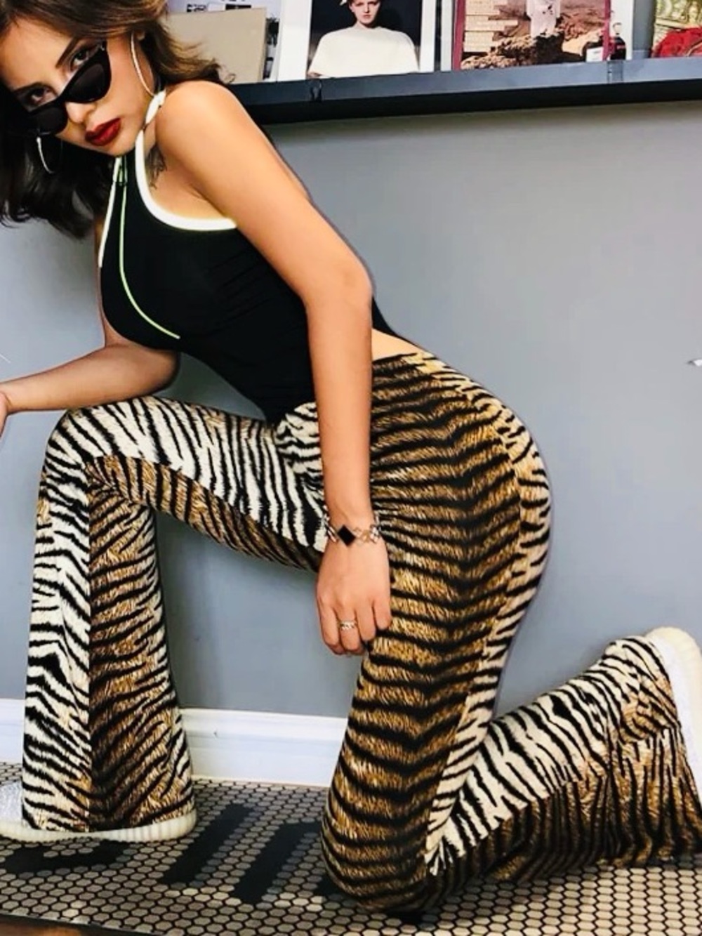 Y2K Flare Velour Animal Print Pants  S